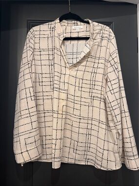 Prologue Black Grid Print White Button-Down Shirt
